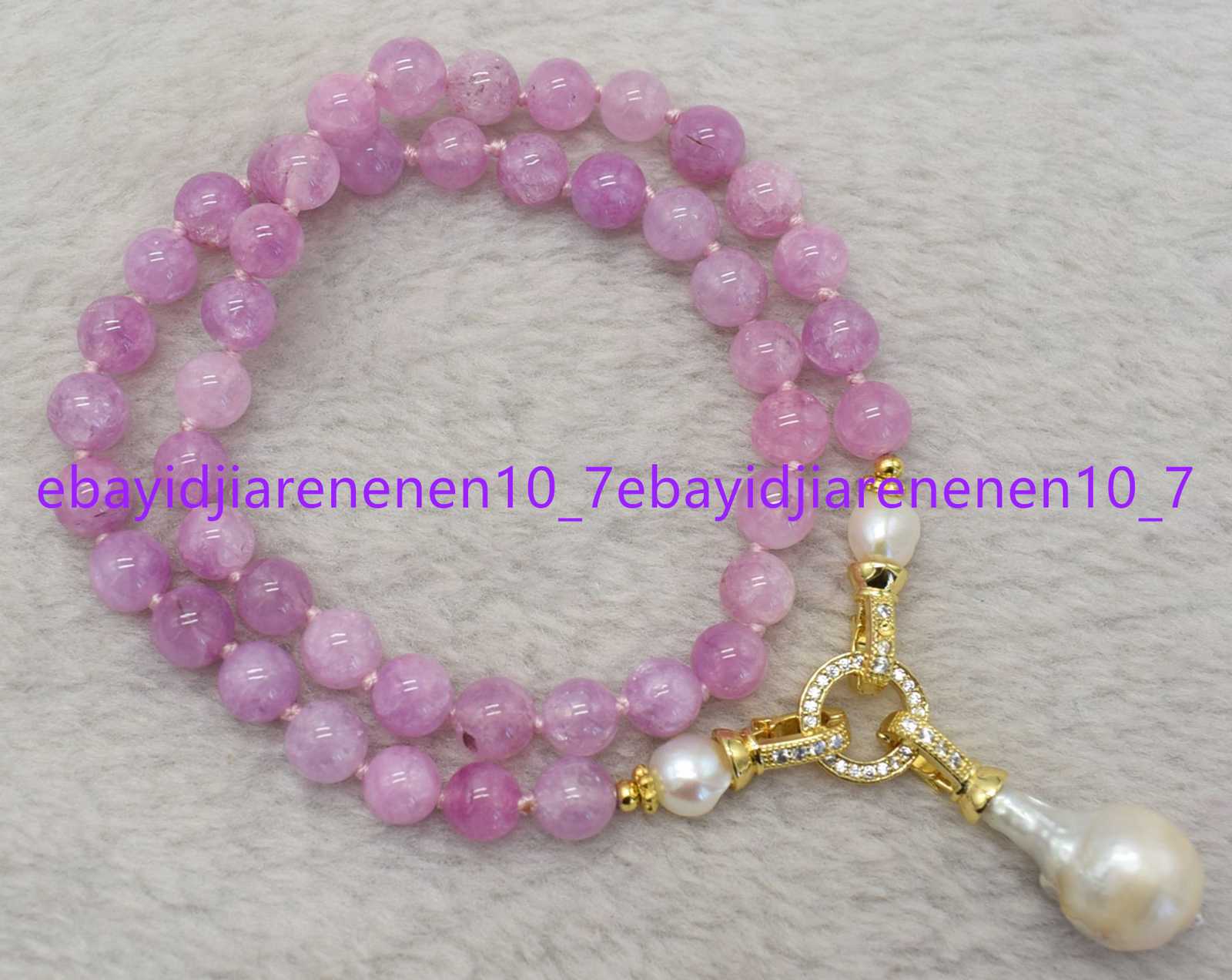 8/10/12mm Mixed Gemstone Round Beads & White Baroque Pearl Pendant Necklace 18in