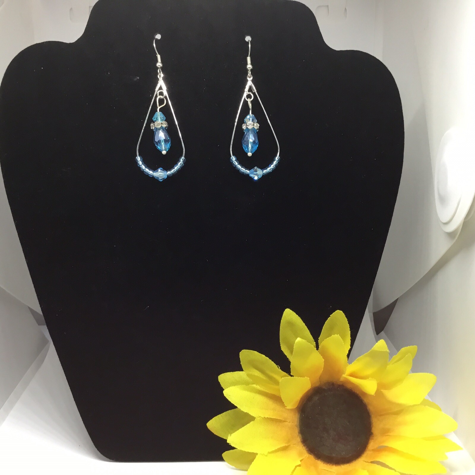 Teardrop Beaded Jewelry Earrings, Nickel Free Silver, Green, Blue, Dangle