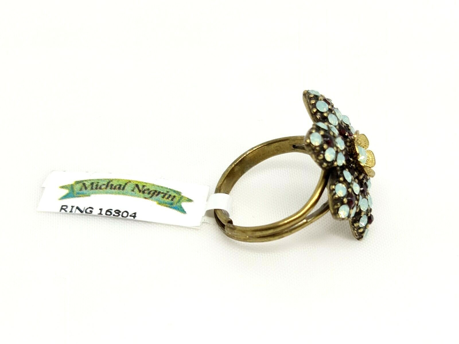 Lovely Michal Negrin Blue Red Crystal Flower Ring One Size.