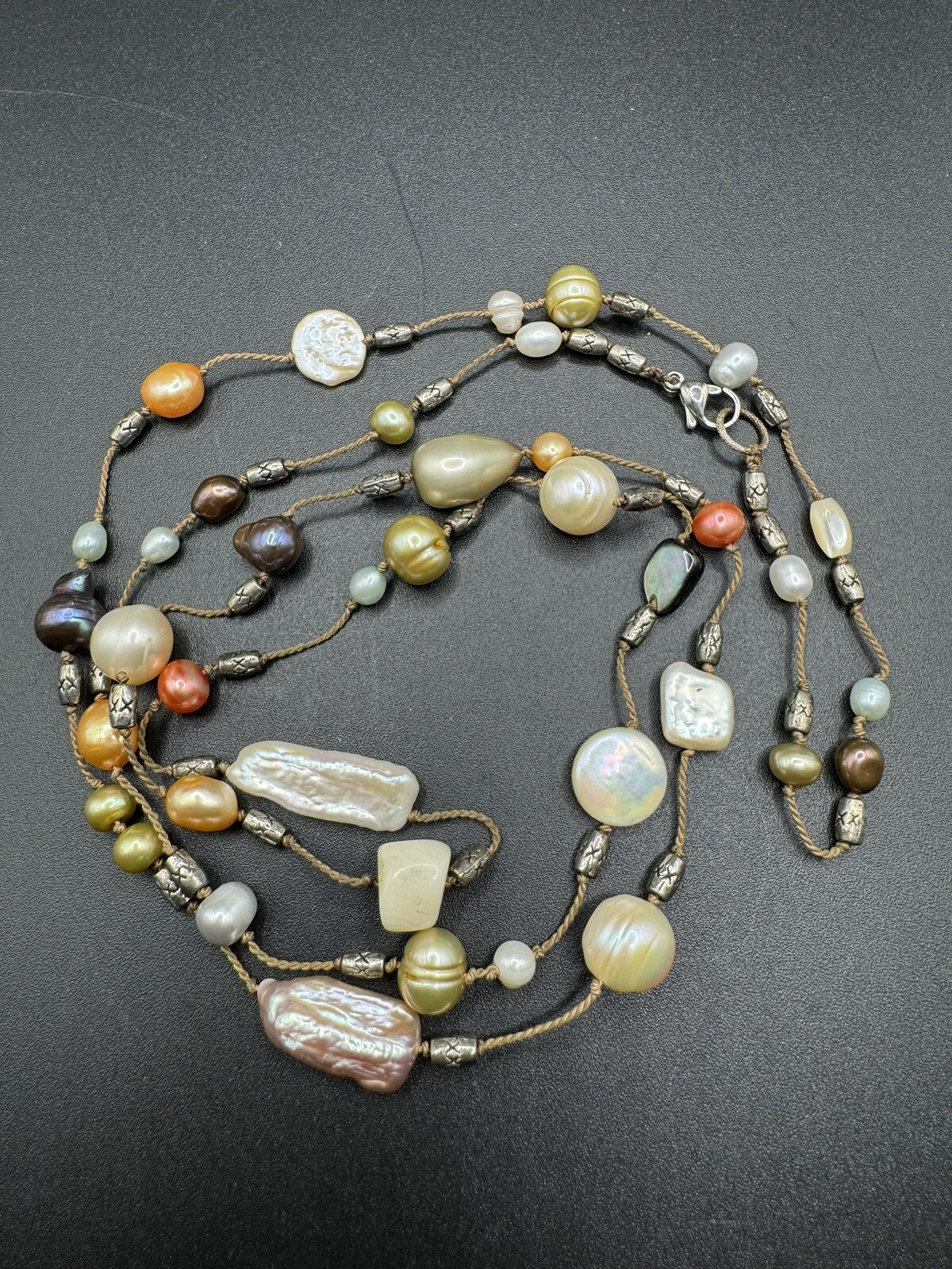 Vintage Colorful Tied Genuine Pearl Necklace 38 Inches