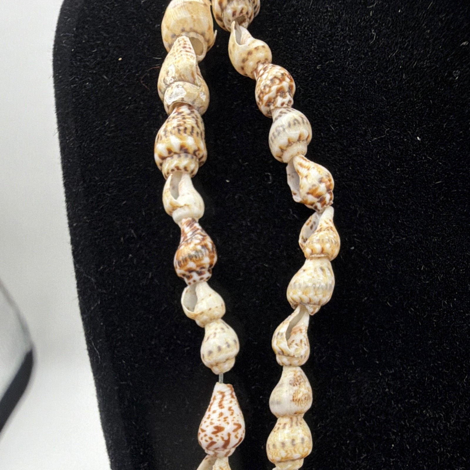 24” Layered Shell Beaded Necklace Beige Brown Beach Theme Two-Strand