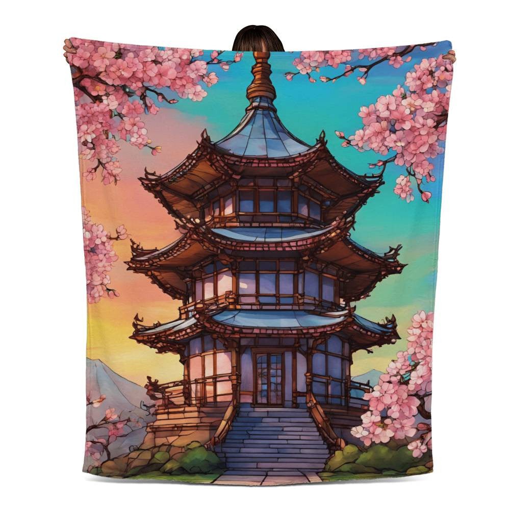 Japanese Cherry Blossom Jersey Fleece Blanket