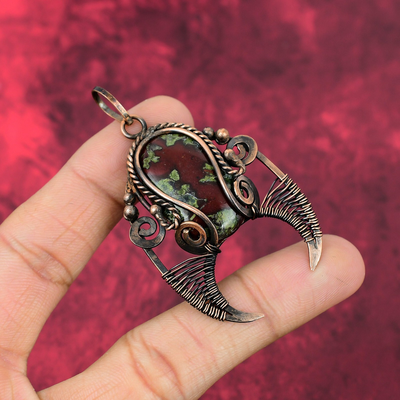 Dragon Bloodstone Pendant Copper Wire Wrapped Real Gemstone Jewelry Gift For Her