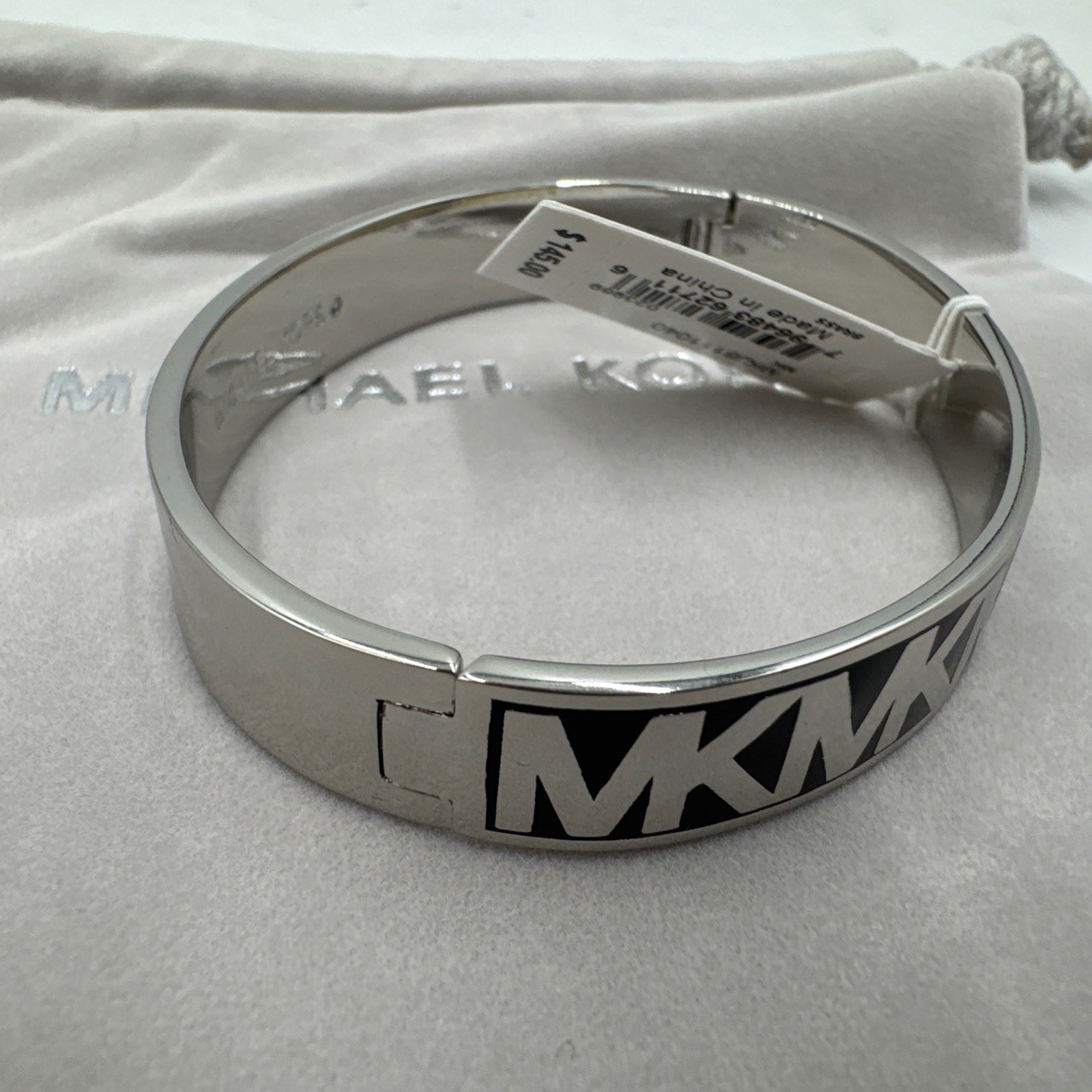 Michael Kors Bangle Bracelet MK Logo Women Silver/Black MKJ8111040
