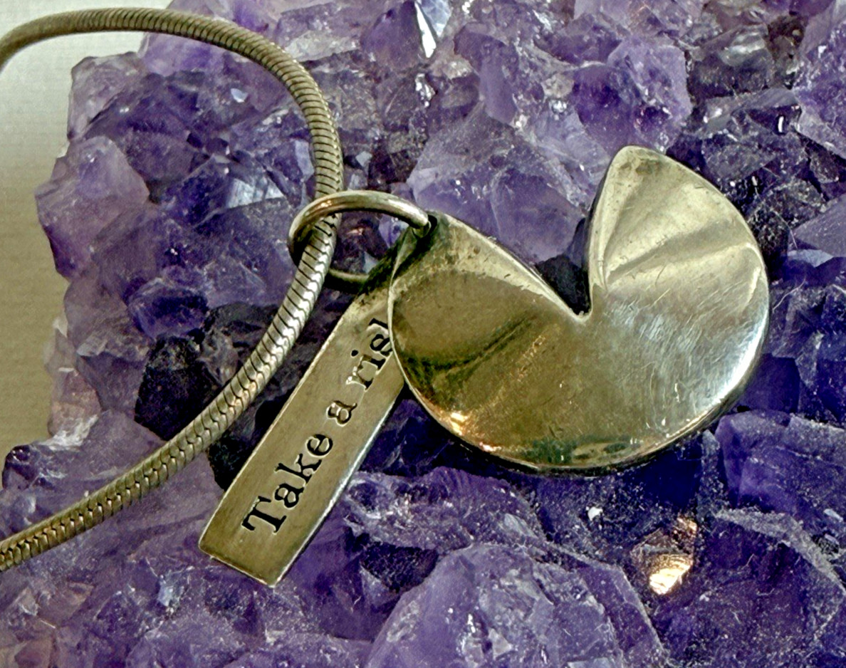 VTG Sterling Silver 925 FORTUNE COOKIE Take A Risk Pendant with Italian Chain