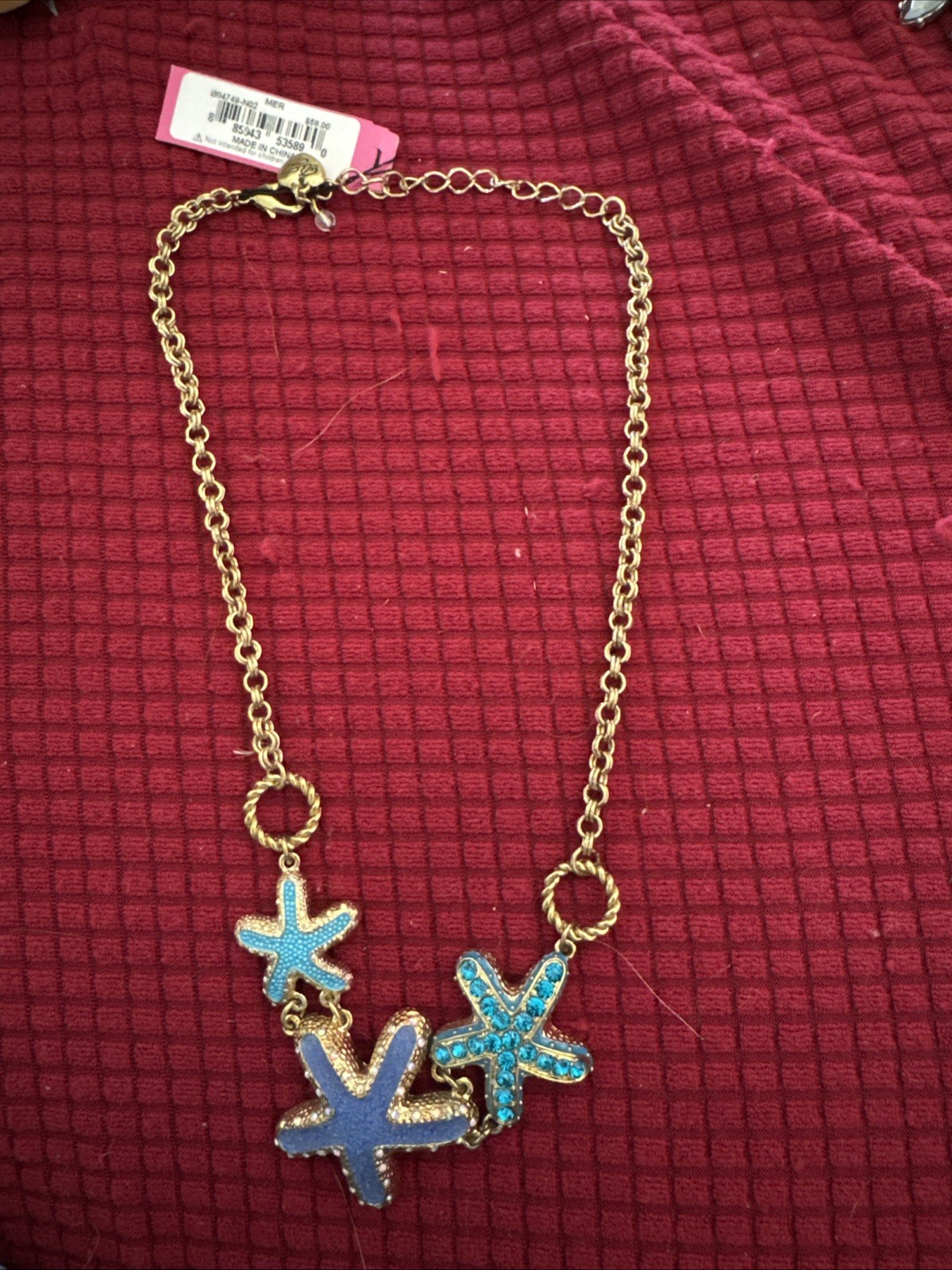 Betsey Johnson Vintage Sea Excursion Turquoise Blue Crystal Starfish Necklace