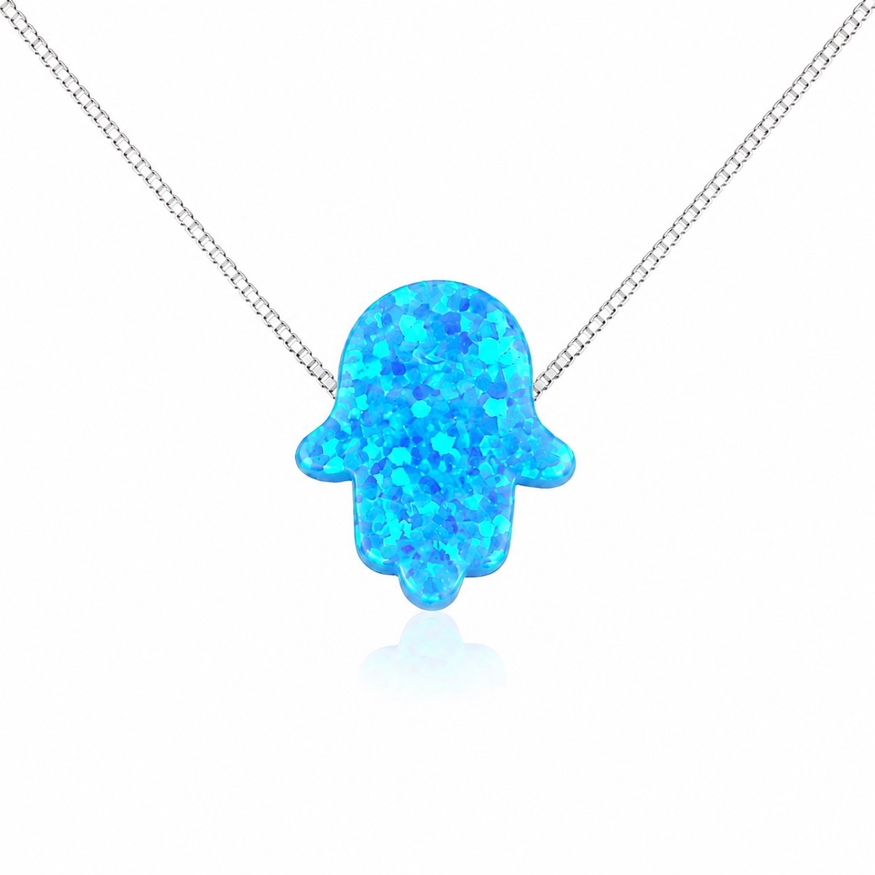 Opal Hamsa Hand Necklace, 8 Lengths, Sterling Silver, Gold-filled, Waterproof