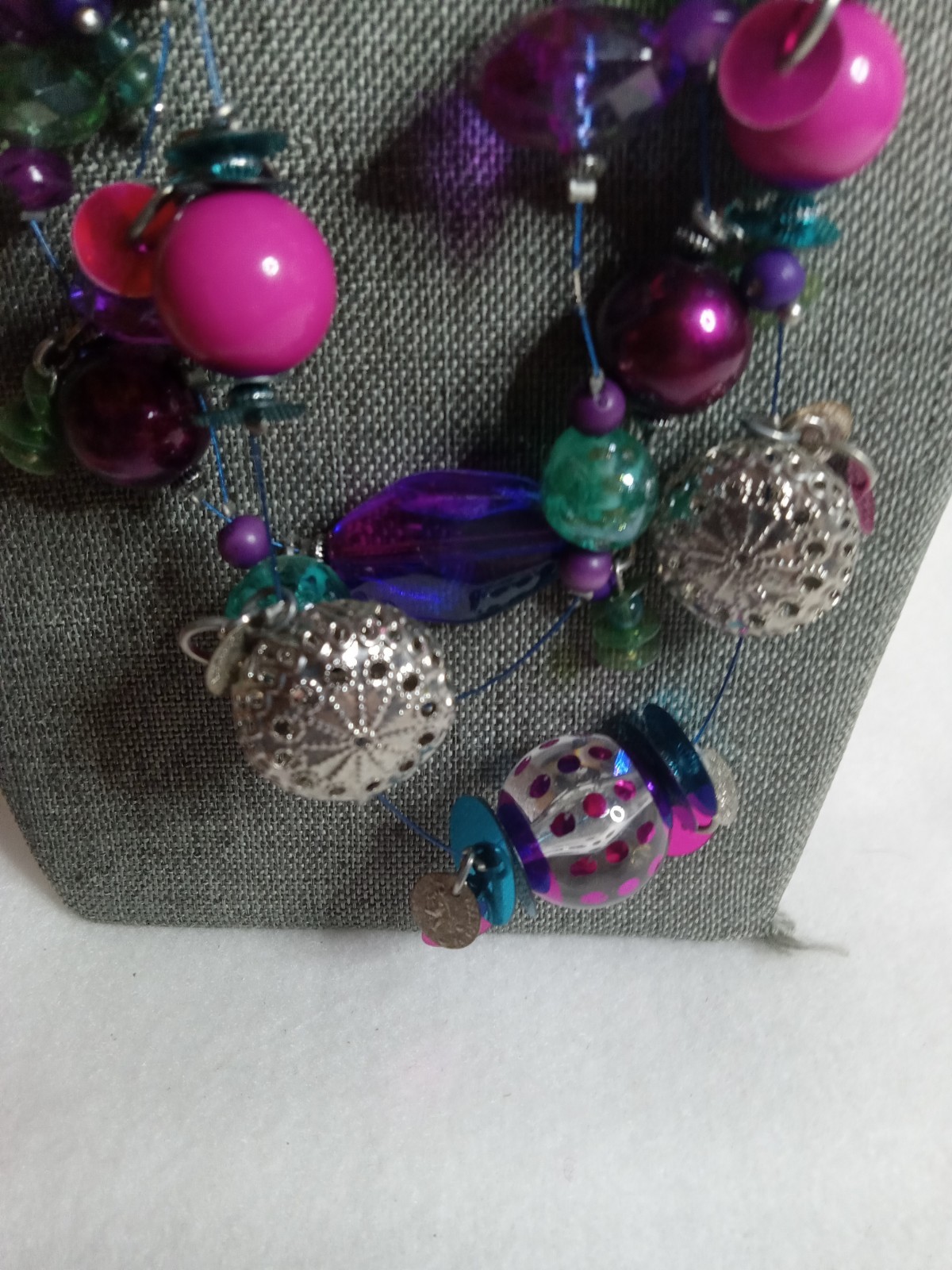 Multicolor Beaded Silver Accent Beads Layered Statement Glass & Sequin Necklace