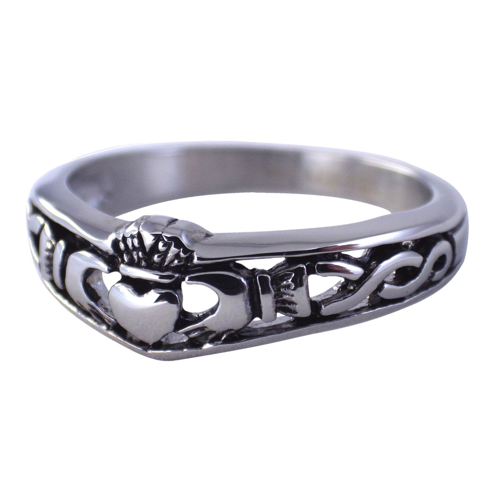 Irish Claddagh Ring Womens Silver 316L Stainless Steel Celtic Knot Wedding Band