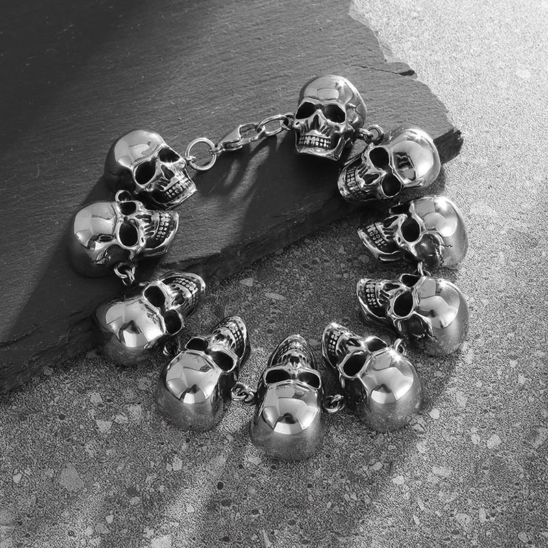 Gothic Hell Demon Ghost Head Full Skull Bracelet Men Punk Rock Halloween Jewelry