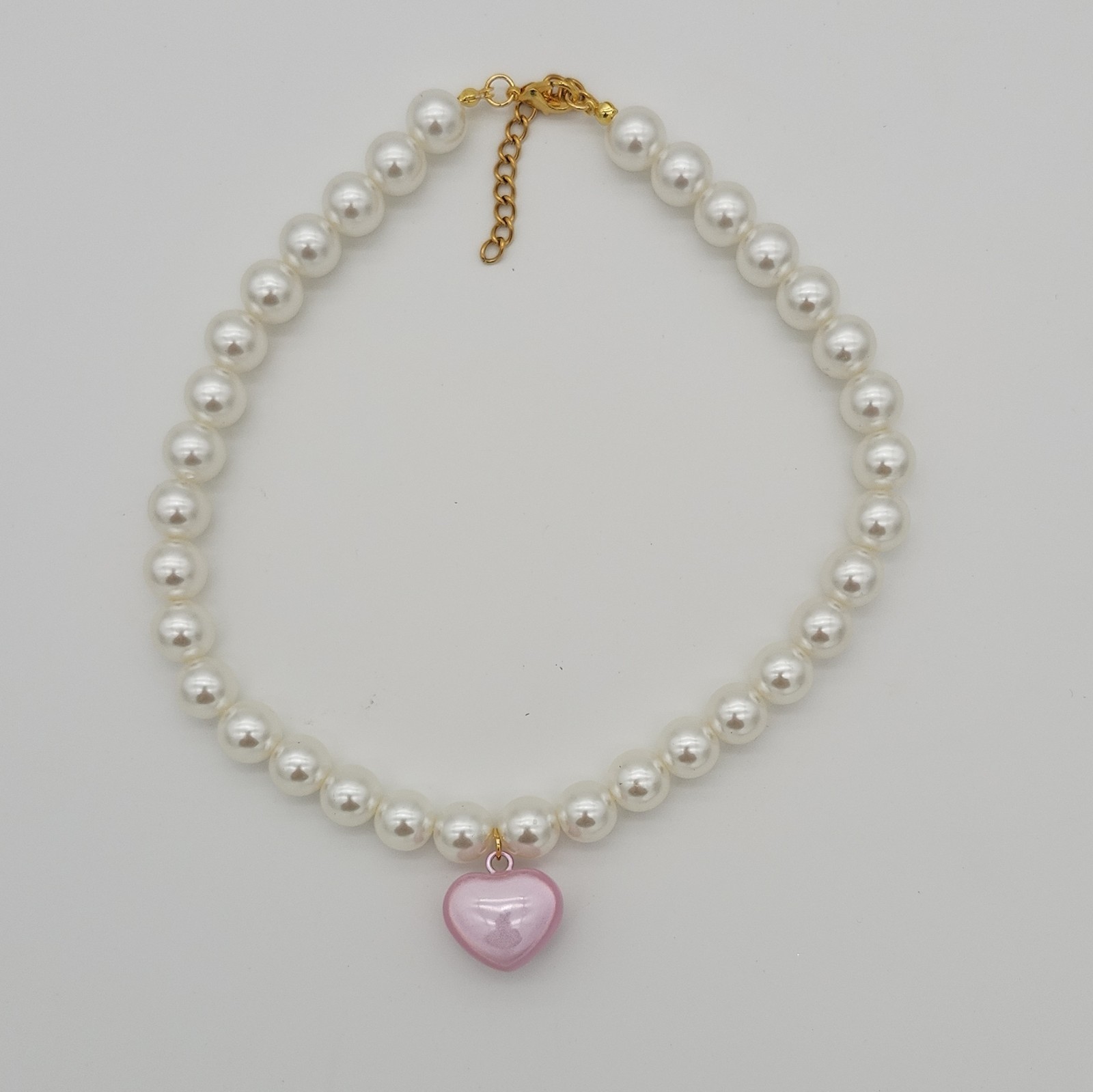 Kids Faux Pearl Beaded Necklace, Adjustable, Pink Heart Charm Pendant