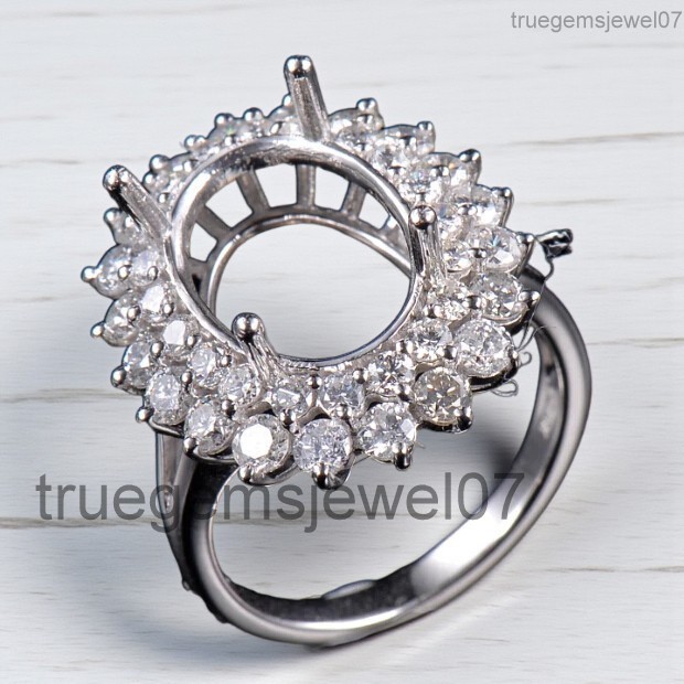 Wonderful Oval Cut Halo Setting 12.7x10mm Semi Mount Engagement Ring 925 Silver