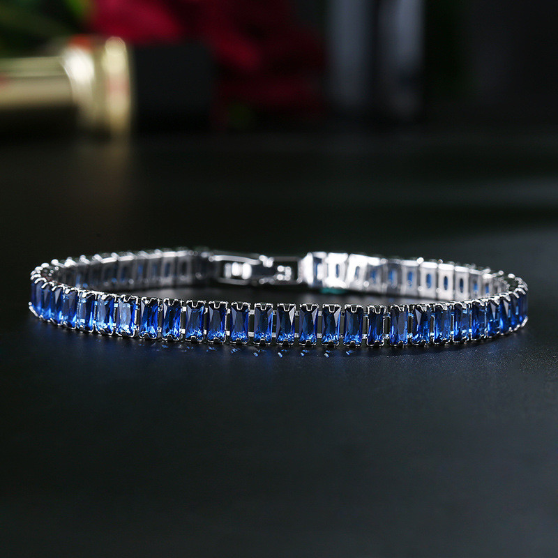New Simple Luxury London Blue Topaz Gemstone Charm Silver Women Bracelets 7.4”