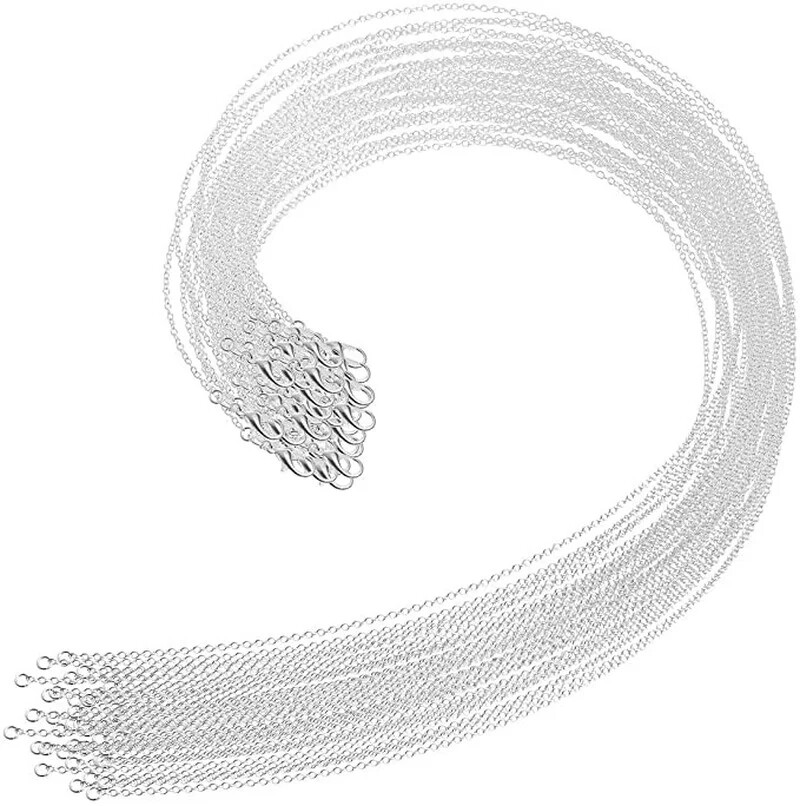 Wholesale 10pcs 925 Sterling Solid Silver 1mm 16inch -24inch Rolo Chain Necklace