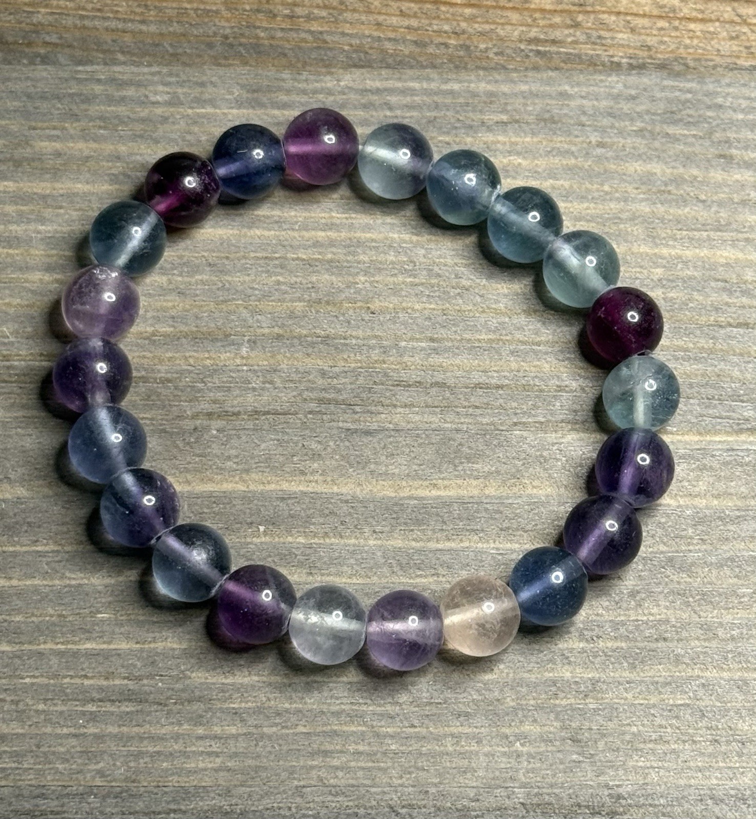 Natural Rainbow Fluorite Bracelet 8mm Round Beads Stretch Crystal Bracelet 7”