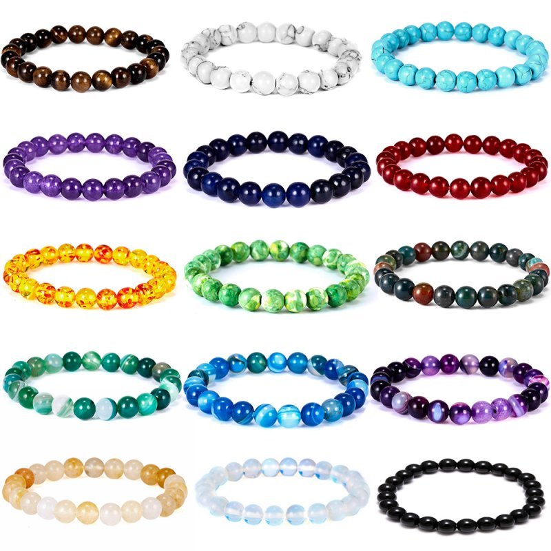Men Women Natural Stone Agate Beads Bracelets Tiger Eye Turquoise Jewelry Gifts