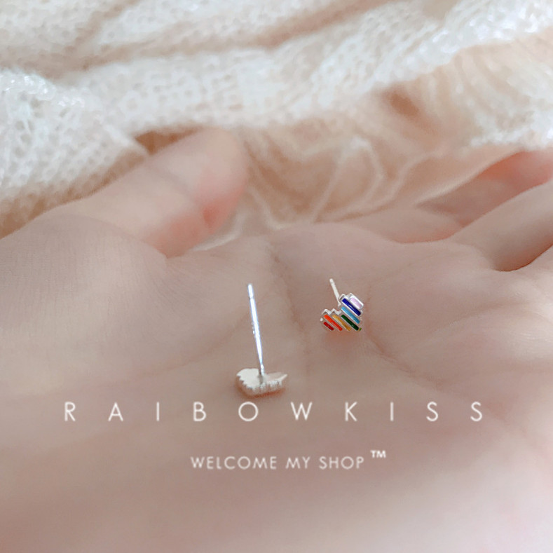LGBTQ Gay Rainbow Pride Heart Stud Earrings In 925 Sterling Silver Gift Box H3