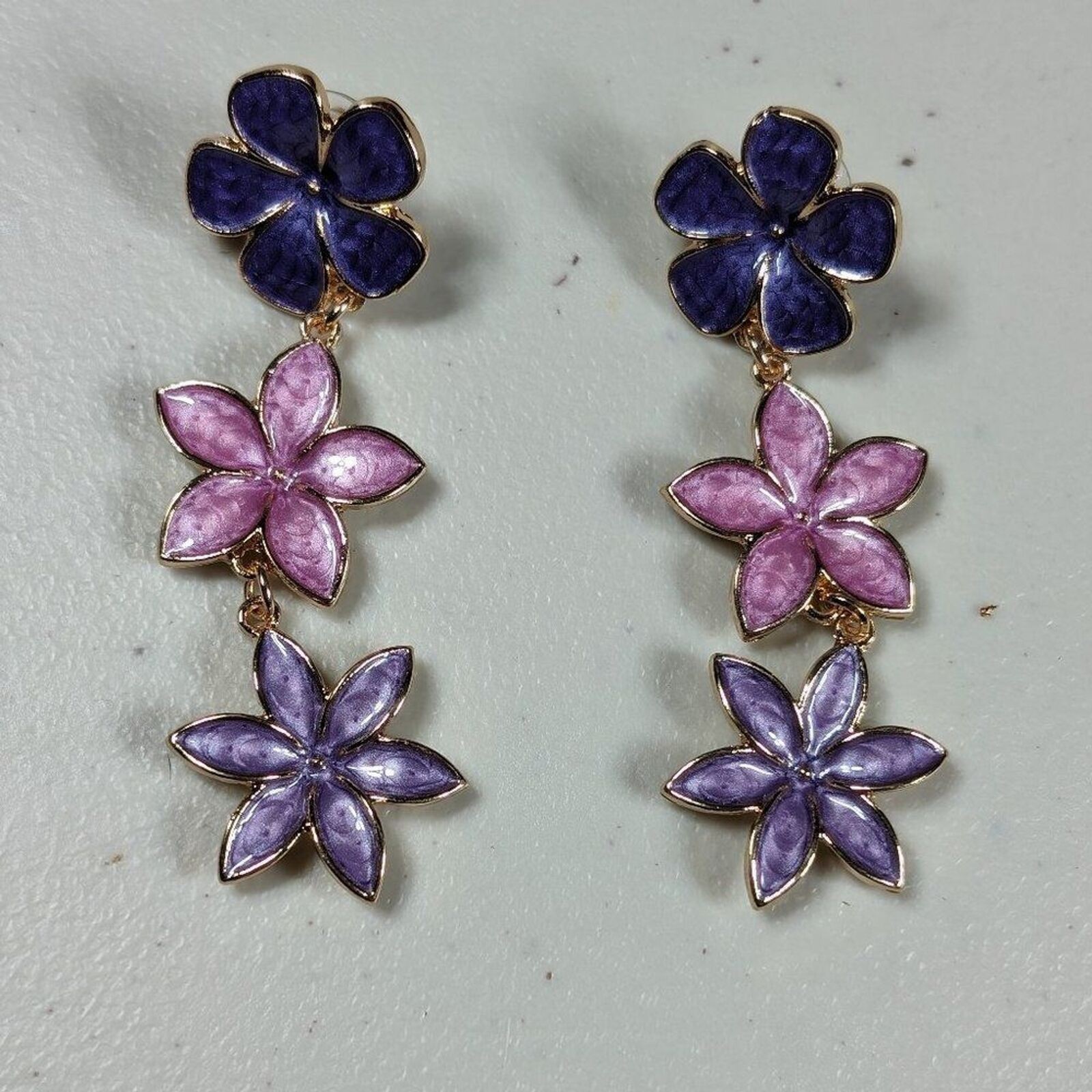 Womens Earrings Three Flower Purple Pink Zinc Alloy Enamel Boho Earrings