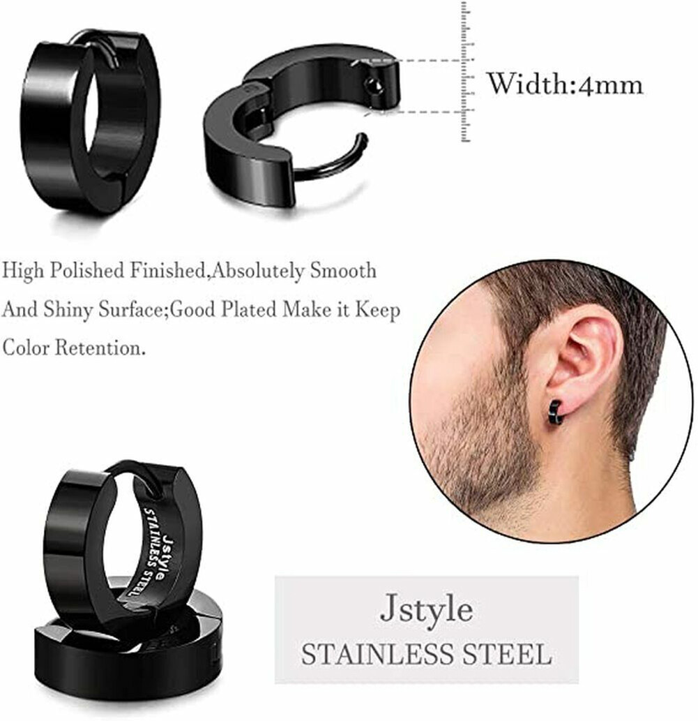 1 Pairs Women’s Men’s Punk Stainless Steel Hoop Loop Huggie Ear Stud Earrings