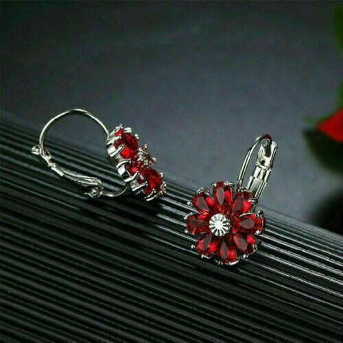 2 Ct Pear Cut Lab Created Red Ruby Drop & Dangle Earrings 14K White Gold Finish