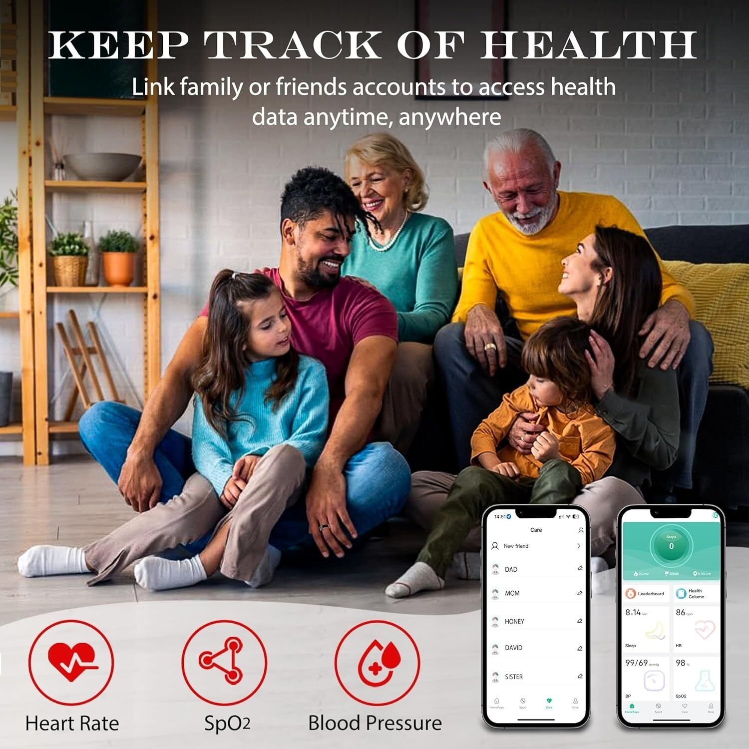 Smart Health Ring Fitness Tracker with Heart Rate, Blood Oxygen, Blood Pressure