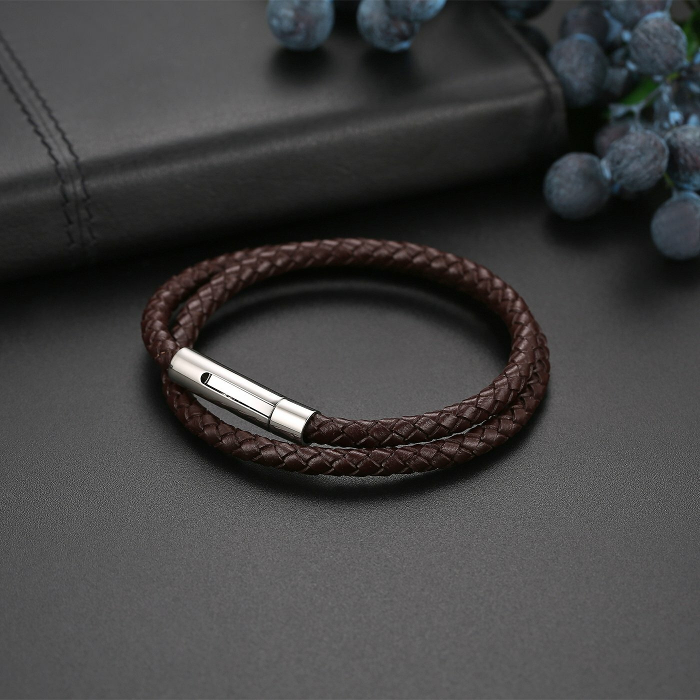 Men Women Multi-layer Braided Leather Bracelet Cuff Wristband Magnetic Clasp
