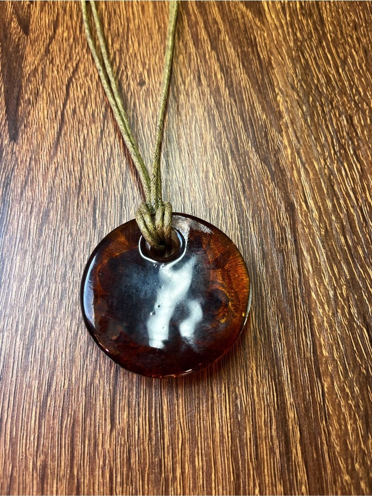 Handcrafted Glass Pendant Necklace in gold and Brown