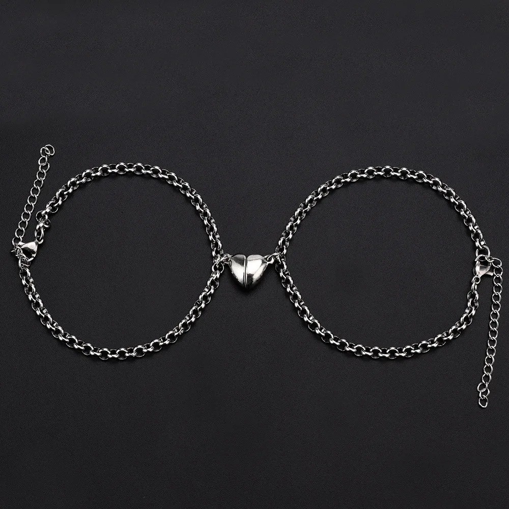 Magnetic Couple Bracelets Heart Attraction Matching Stainless Steel Gift Set