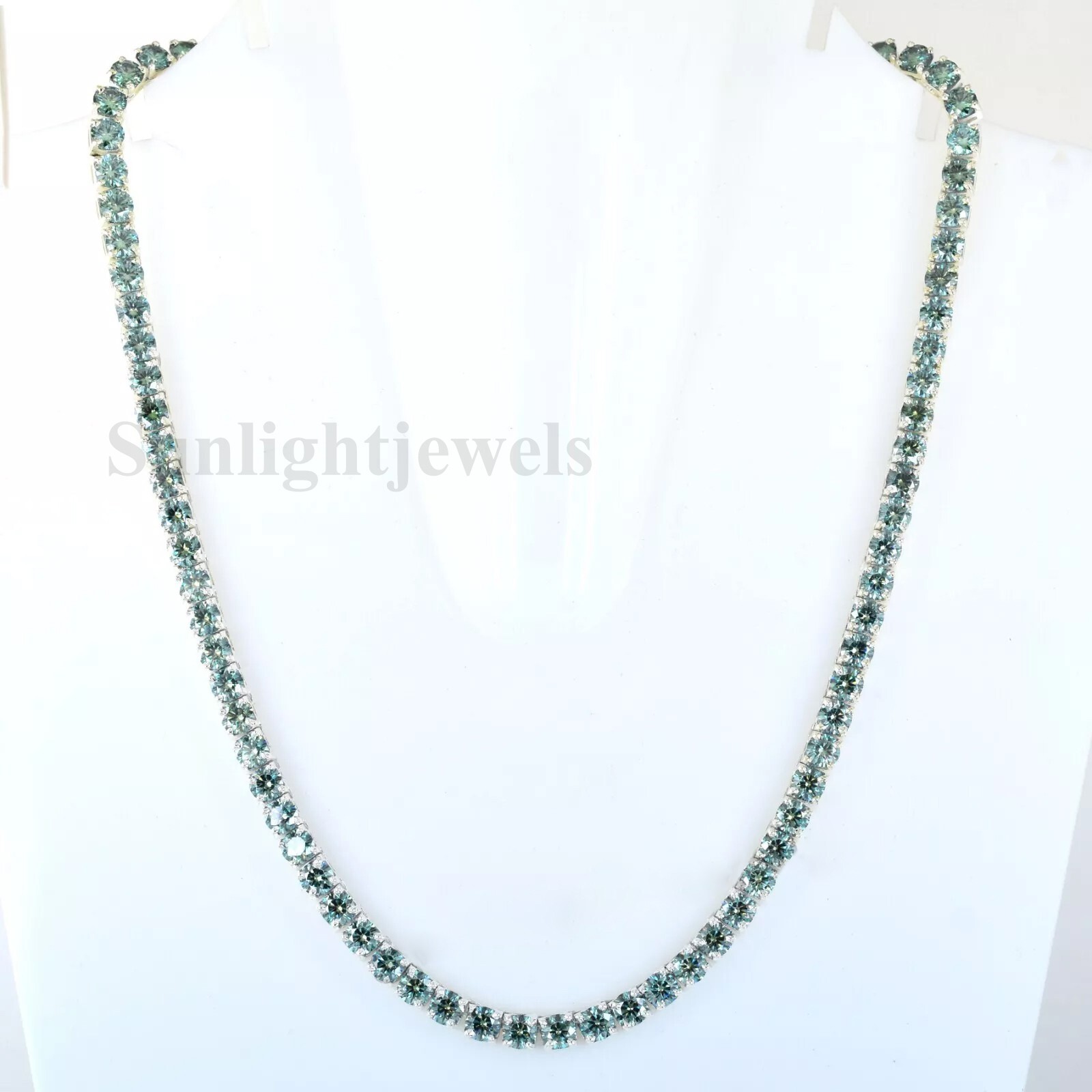 Blue Diamond Necklace, 18Inches, 40 Ct 5mm Certified -Great Luster,