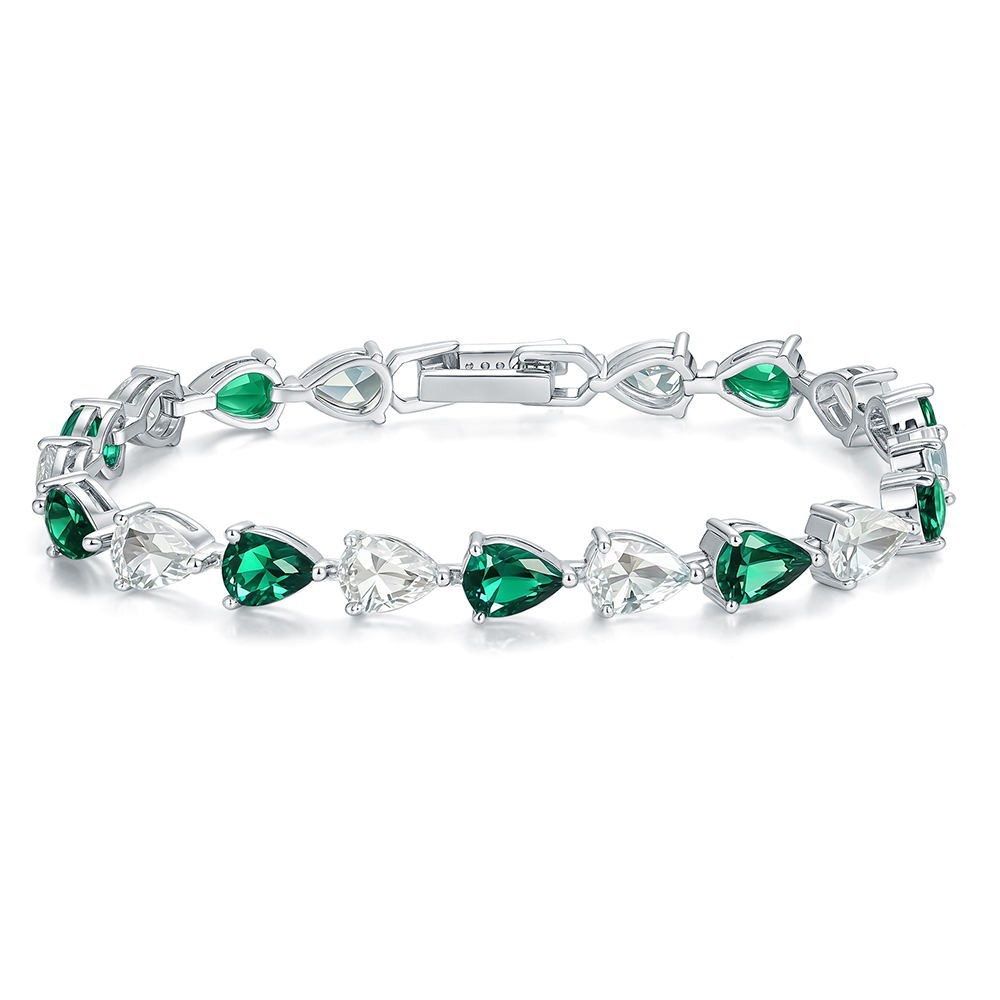 Emerald Green Pear Shape Tennis Bracelet 925 Silver Plated Women’s Jewelry Gift