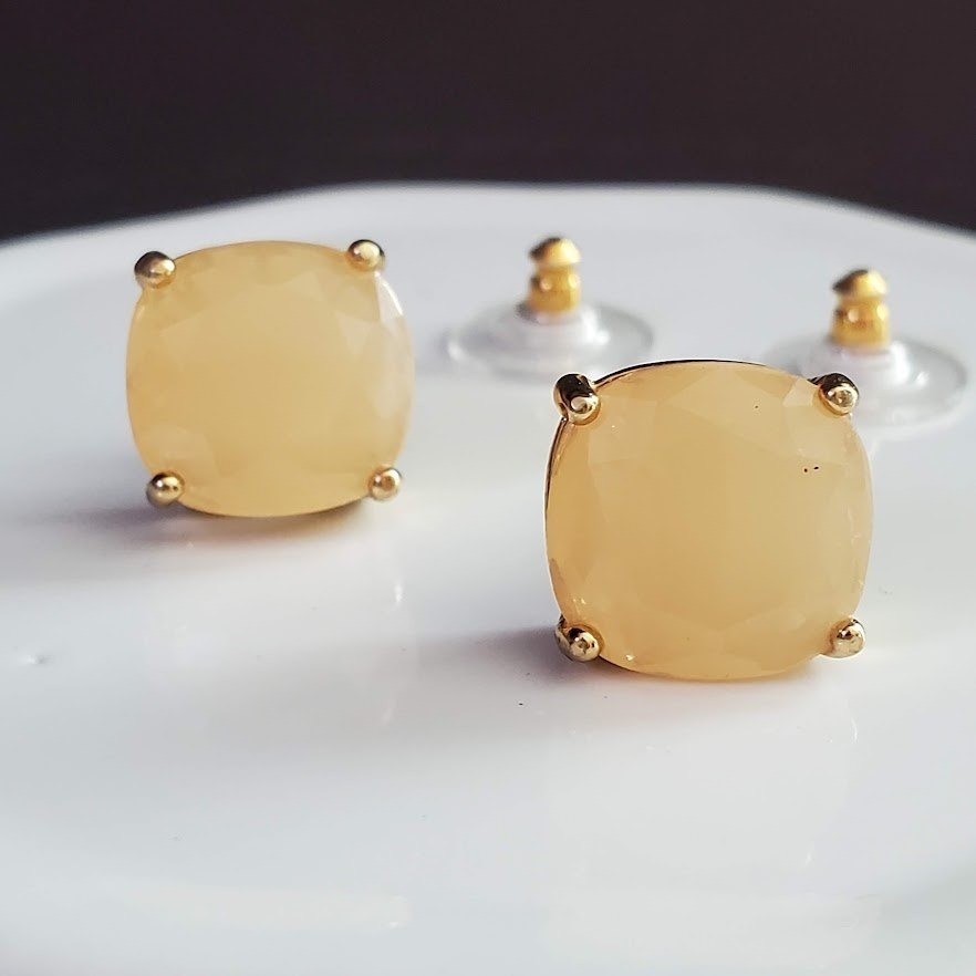 Kate Spade Pale Peach Cushion Cut Gold Tone Stud Earrings