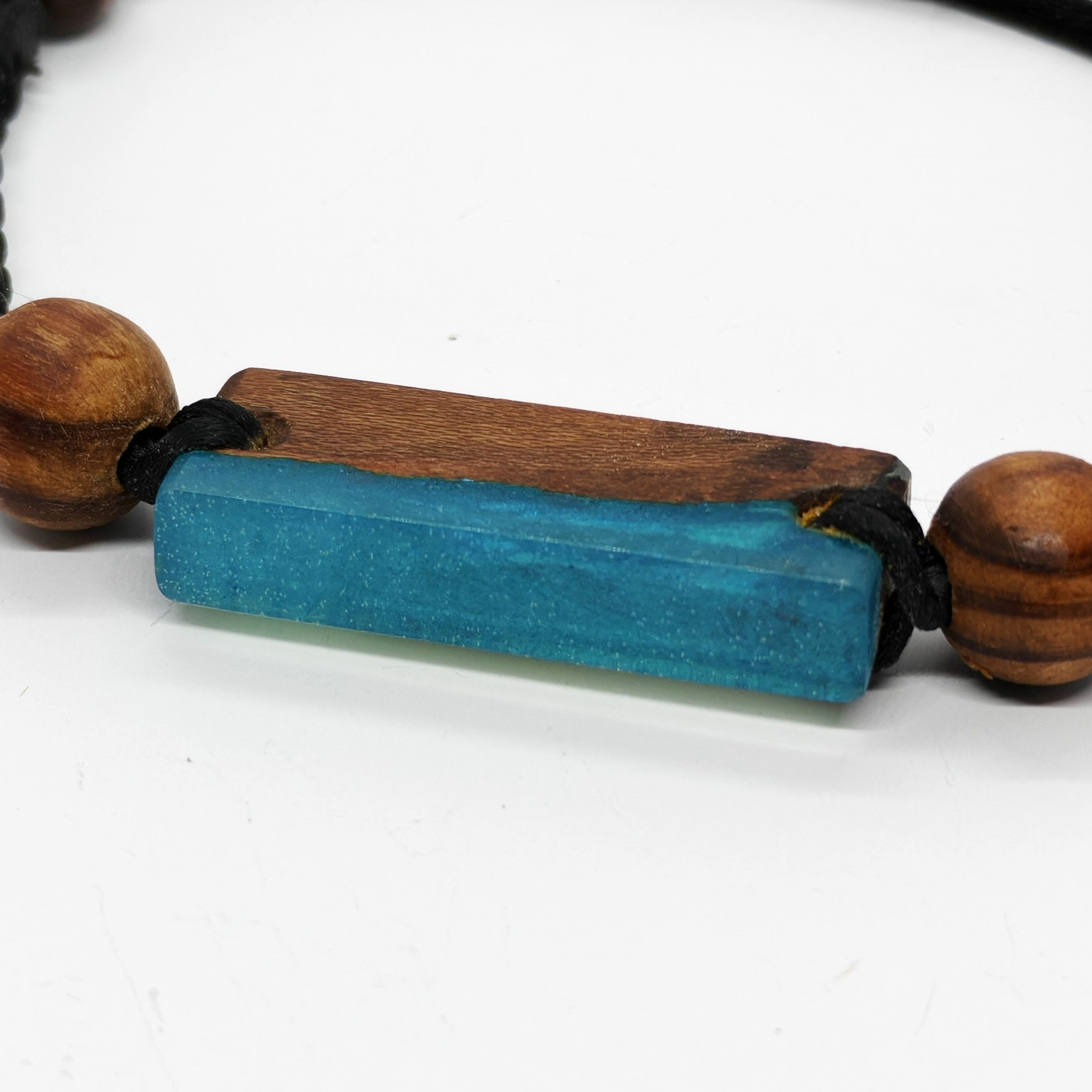 Handmade Wood & Transparent Resin Bracelet – Wooden Beads – Adjustable Strap