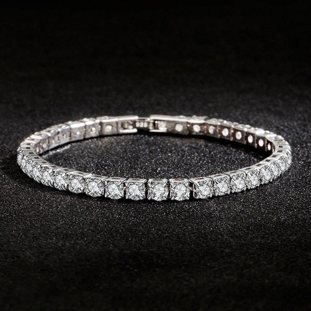 925 Sterling Silver Tennis Bracelet 4mm CZ Cubic Zirconia Women Adjustable 18cm
