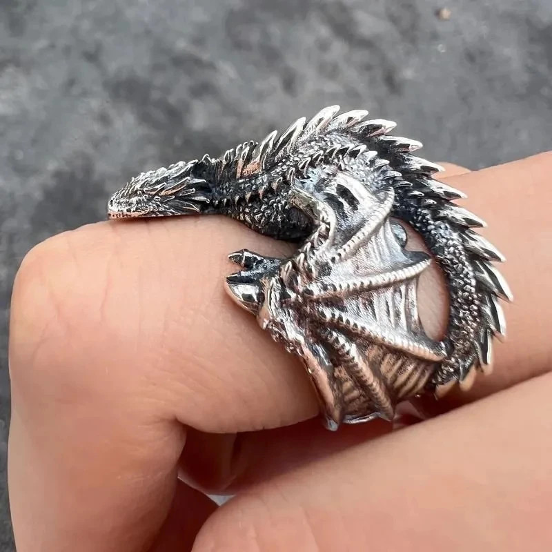 Gothic Dragon Wings Adjustable Ring Vintage Punk Zinc Alloy Jewelry