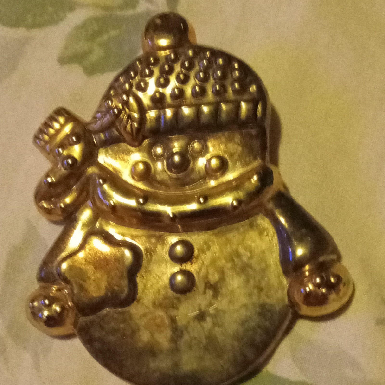 Vintage Bell Gold Tone Snowman Christmas Brooch Pin Signed Metal No Stone