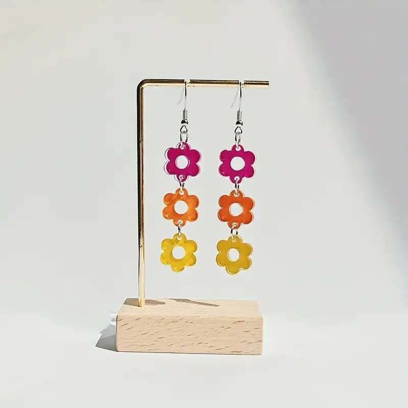 Flower Dangle Drop Earrings Pink Orange Yellow Cute Fun Trendy