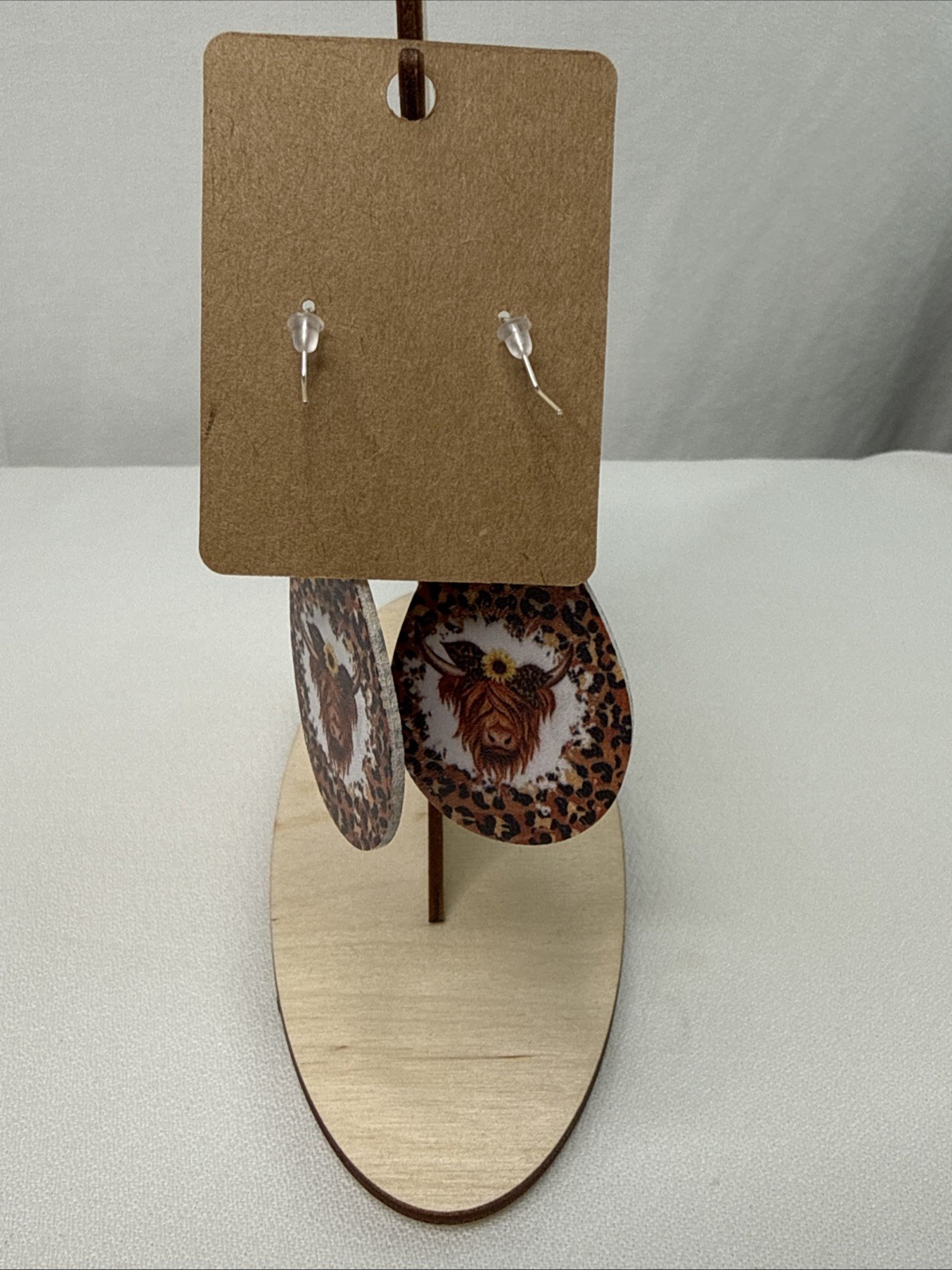 Cow Print Faux Leather Teardrop Dangle Earrings W/Hypoallergenic Silver Hooks