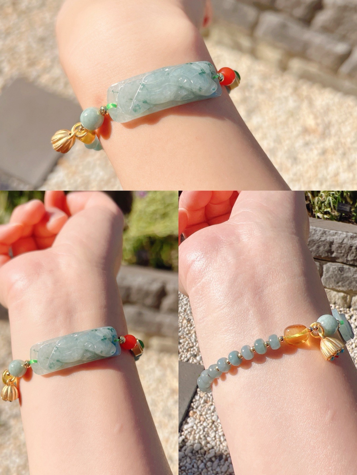 Beautiful Natural Burma Jade Ice Jade Beaded Bracelet with Pixiu
