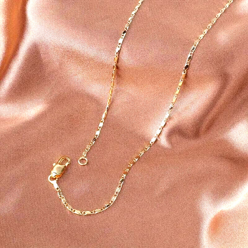26 Inch Fashion Sparkling 18K Gold Plated Necklace Punk Flat Link Chain Durable