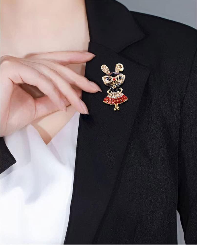 Rhinestone Lady Rabbit Brooch Pin for Women Girls Fashion Gold Plated Crystal Bu