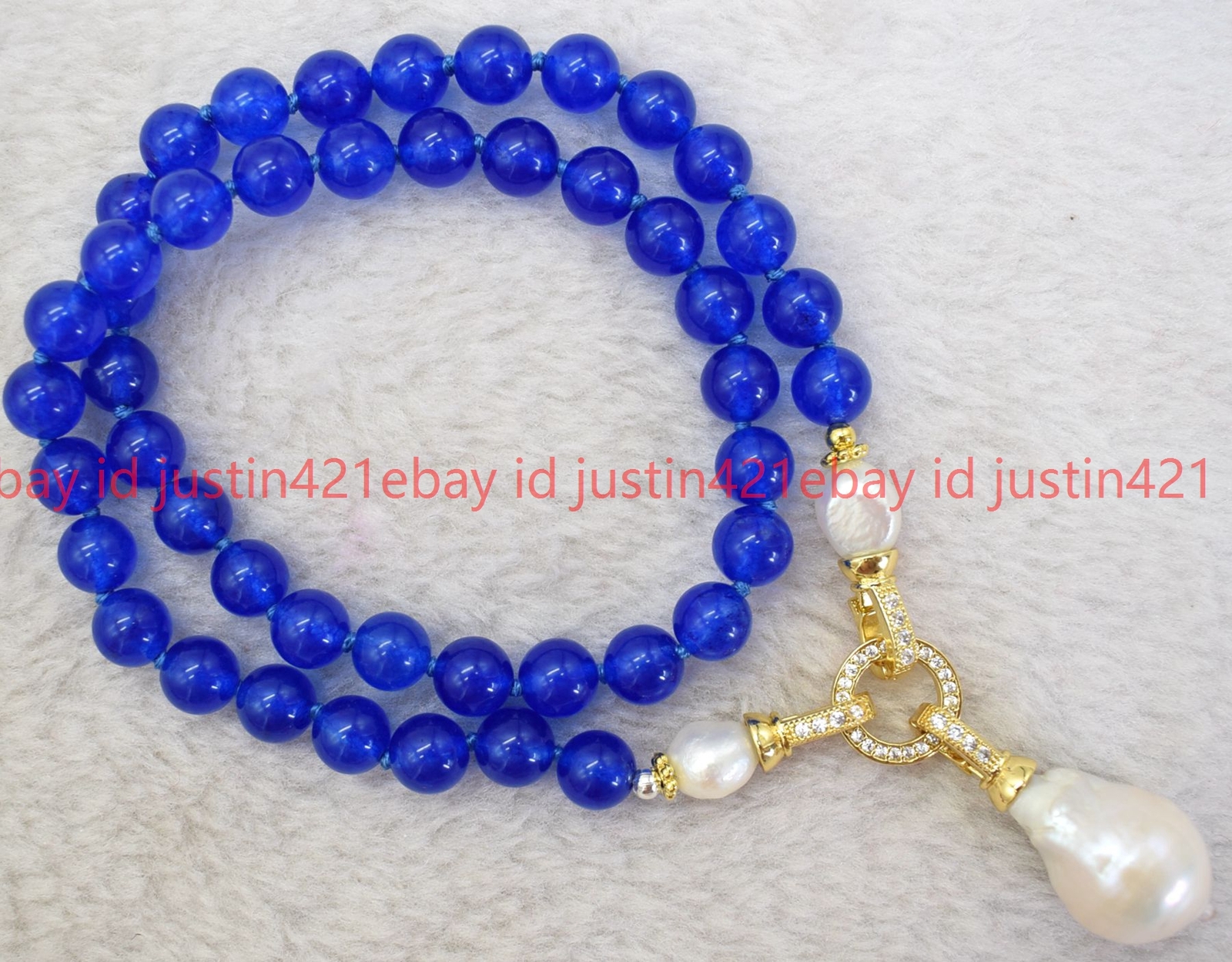 10mm Blue Jade Natural White Keshi Baroque Pearl Pendant Necklace 14-32” AA