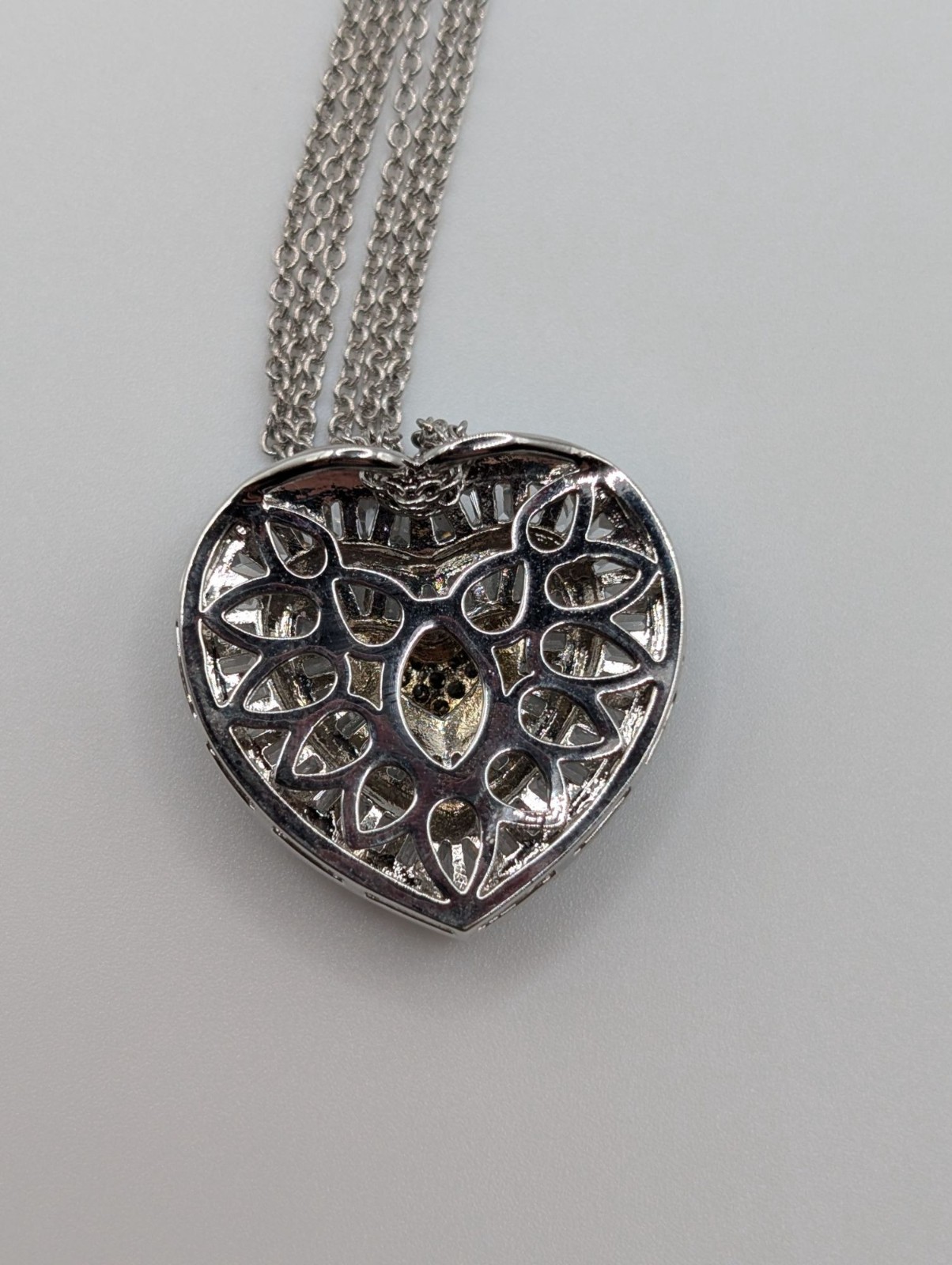 Shop LC Cubic Zirconia Sterling Silver Heart Pendant Necklace Triple-strand Chai
