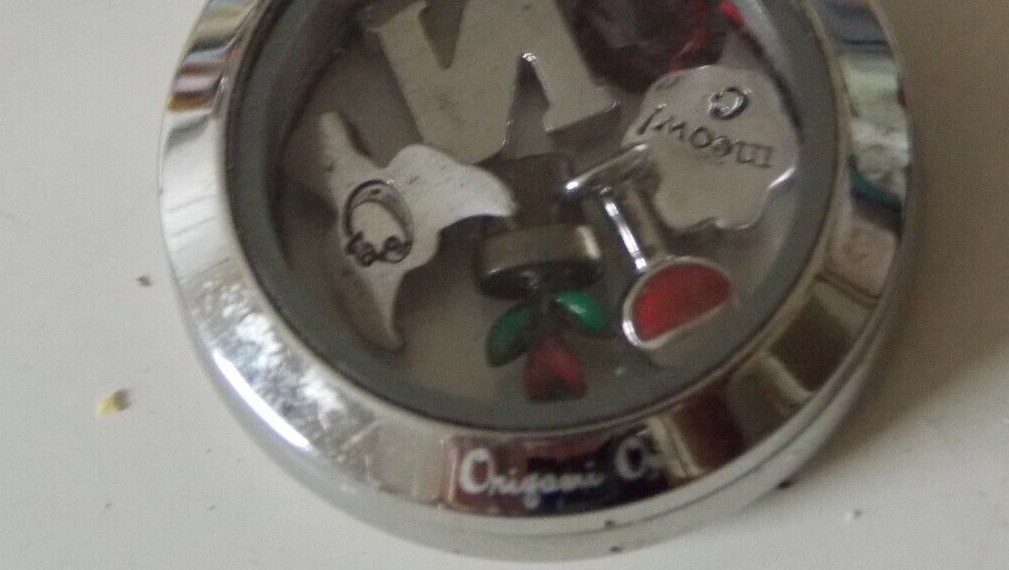 Origami Owl Silver Pendant: Letter N Paw Print Wine Glass Red Stone Flower Angel
