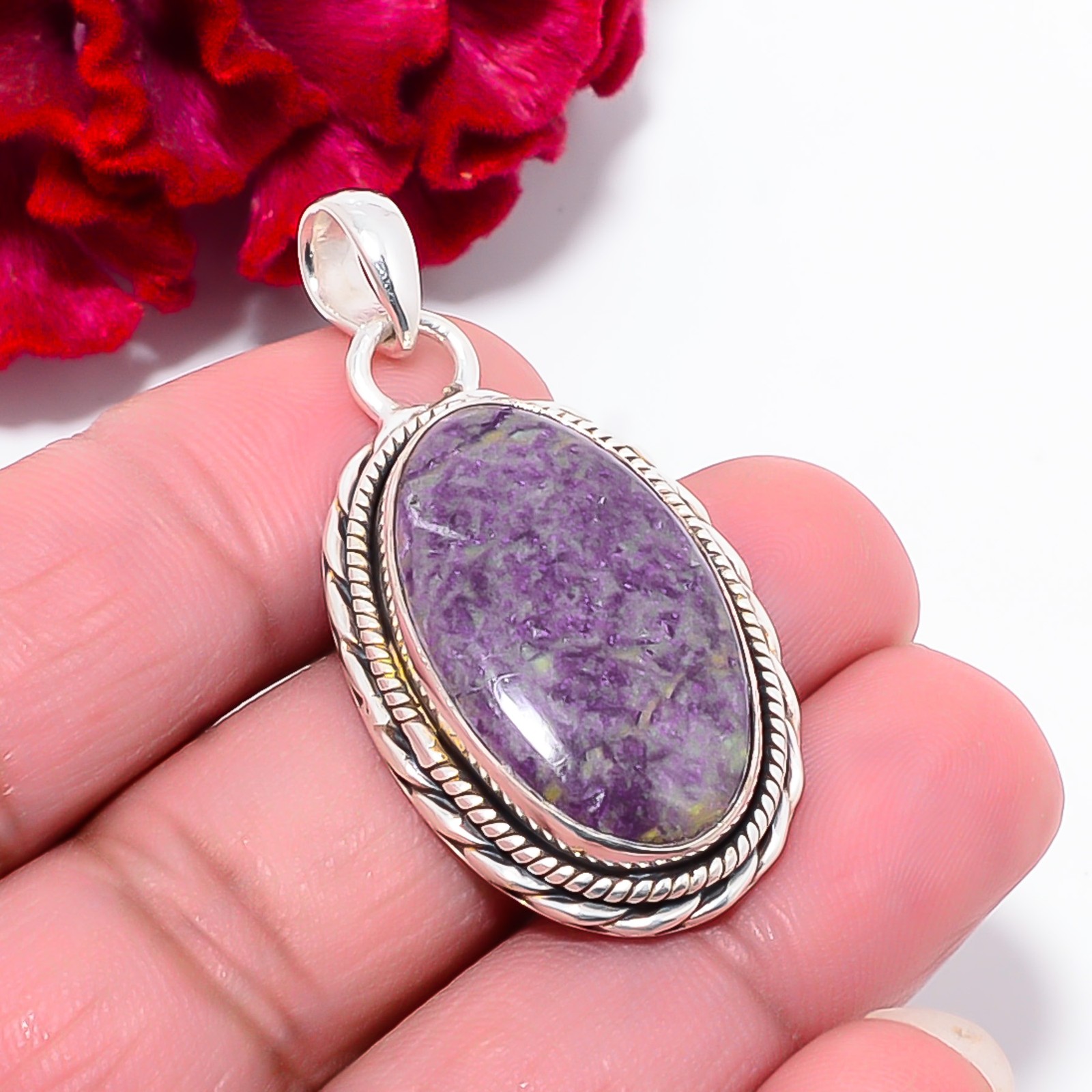 Variscite In Purpurite – Faires Tin Mine 925 Sterling Silver Pendant 1.79″ P108