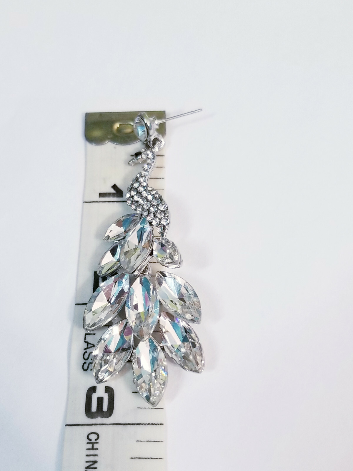 Peacock Drop Earrings Rhinestone Chandelier 2.9 inch Clear