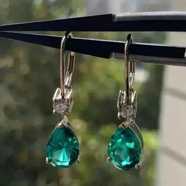Simulated Green Emerald 2.50Ct Pear Cut Drop & Dangle Earrings White Gold Plated