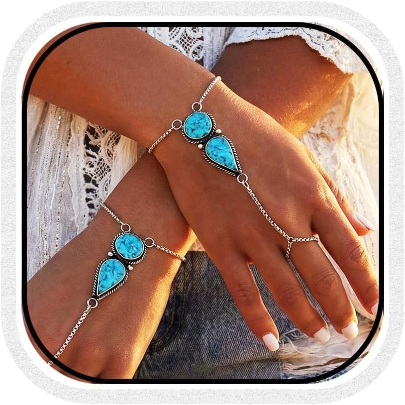 Pack of 2 Adjustable Turquoise Hand Chain Jewelry for Women – Chic Accessories