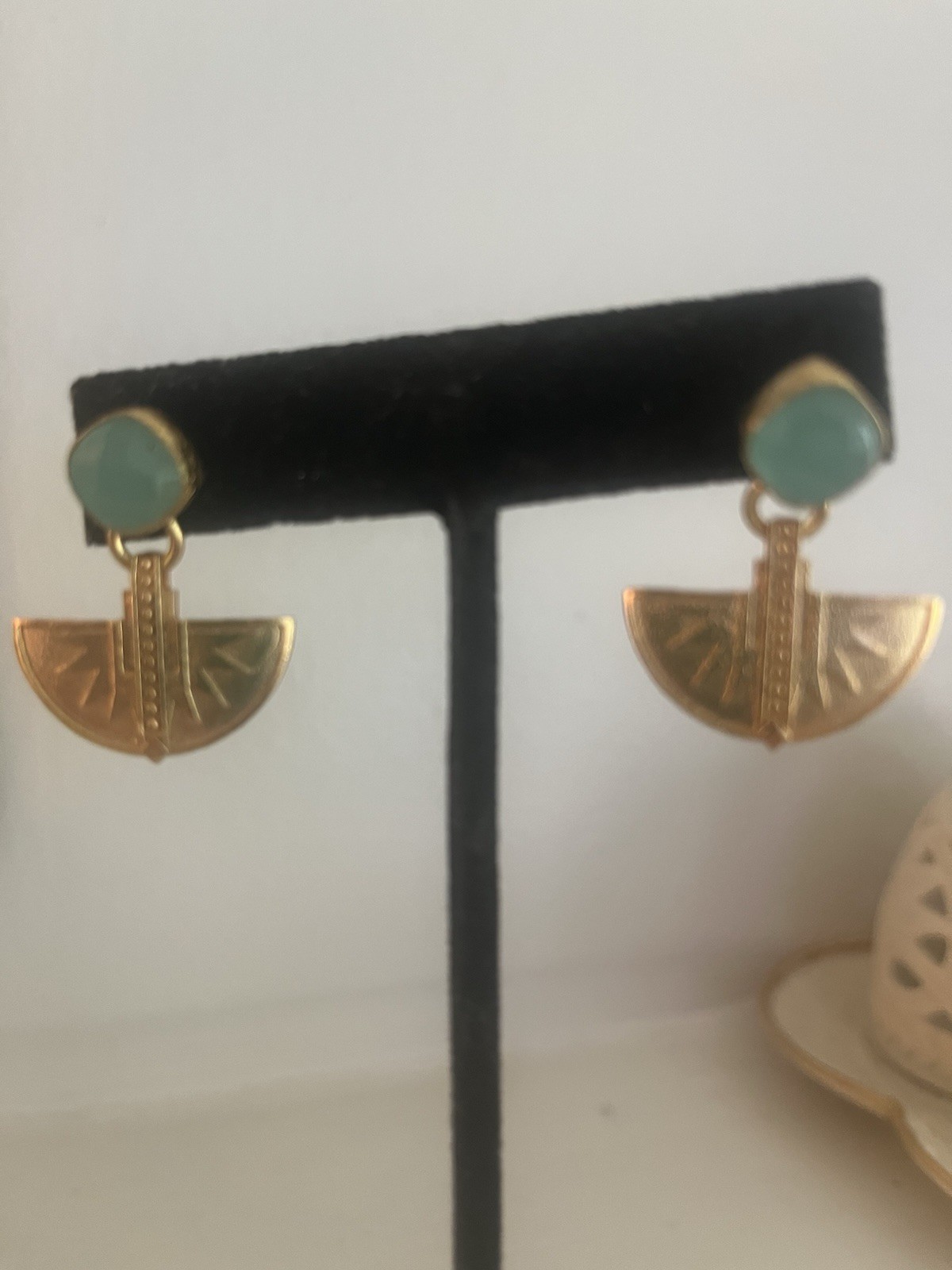 Ottoman Hands Earrings Aqua Chalcedony Made In Turkey