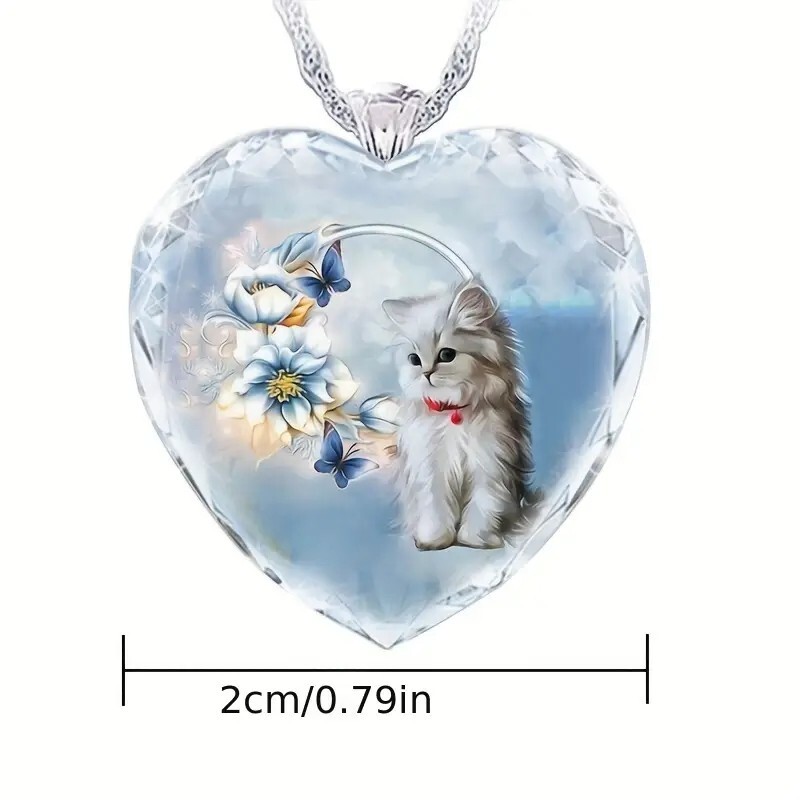 Gorgeous Heart Shaped Cat Love of Butterfly Pendant Necklace Accessories