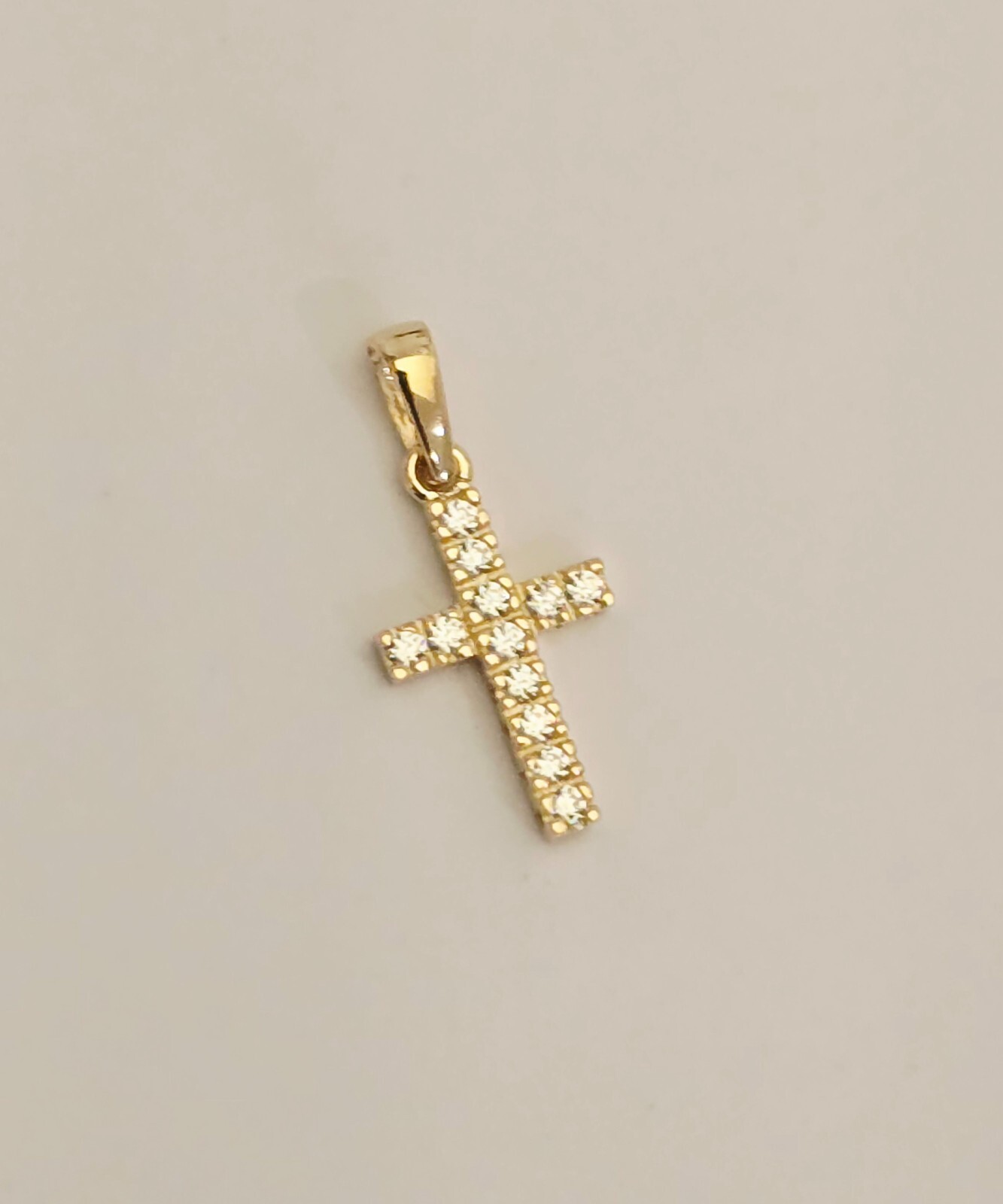 14k Solid Yellow Gold Small Cross With White CZ Stone 8×14 mm
